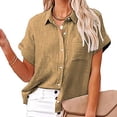 thumbnail image 4 of Scyoekwg Summer Button Down Shirts for Womens Casual Short Sleeve Solid Color Lapel T Shirts Trendy Lightweight Loose Fit Work Tunic Tops with Pockets Khaki XXL, 4 of 8
