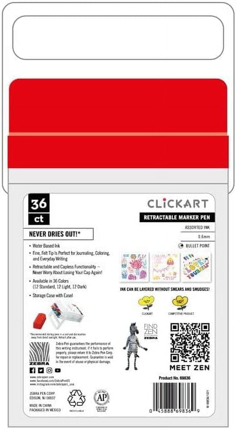 Zebra Pen ClickArt Retractable Marker Pen, Fine Point, Assorted Colors, 36-Pack