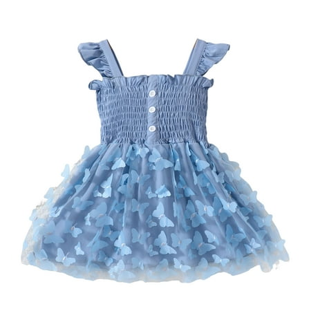 

Kids Toddler Baby Girls Spring Summer Print Ruffle Tulle Butterfly Sleeveless Princess Dress Girl Clothes Age 4