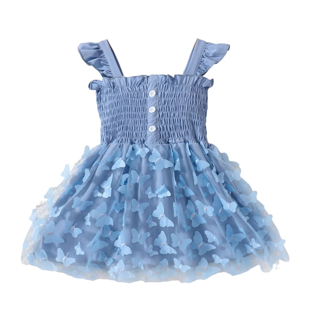 Liyamei Kids Toddler Baby Girls Spring Summer Print Ruffle Tulle Butterfly Sleeveless Princess Dress