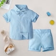 thumbnail image 2 of Karoyedx Boys' Suits Baby Boys Summer Suits Short Sleeve Wedding Ring Outfits 3Pcs Graduation Dress Shirt Bowtie Shorts Set Sky Blue Size,4-5 Years, 2 of 9