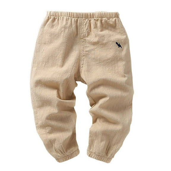 Atogsazn Kids Boys Girls Cotton Pants Children's Casual Loose Elastic Waist Pants Spring Fall Clothes A-Khaki 5-6 Years