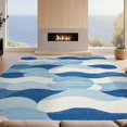 thumbnail image 2 of Design&I 9'x12' Washable Area Rug Ocean Wave Themed Grid Abstract Nautical Motif Minimalist Theme for Great Room, Large Living Giant Skid-Resistant, 2 of 7