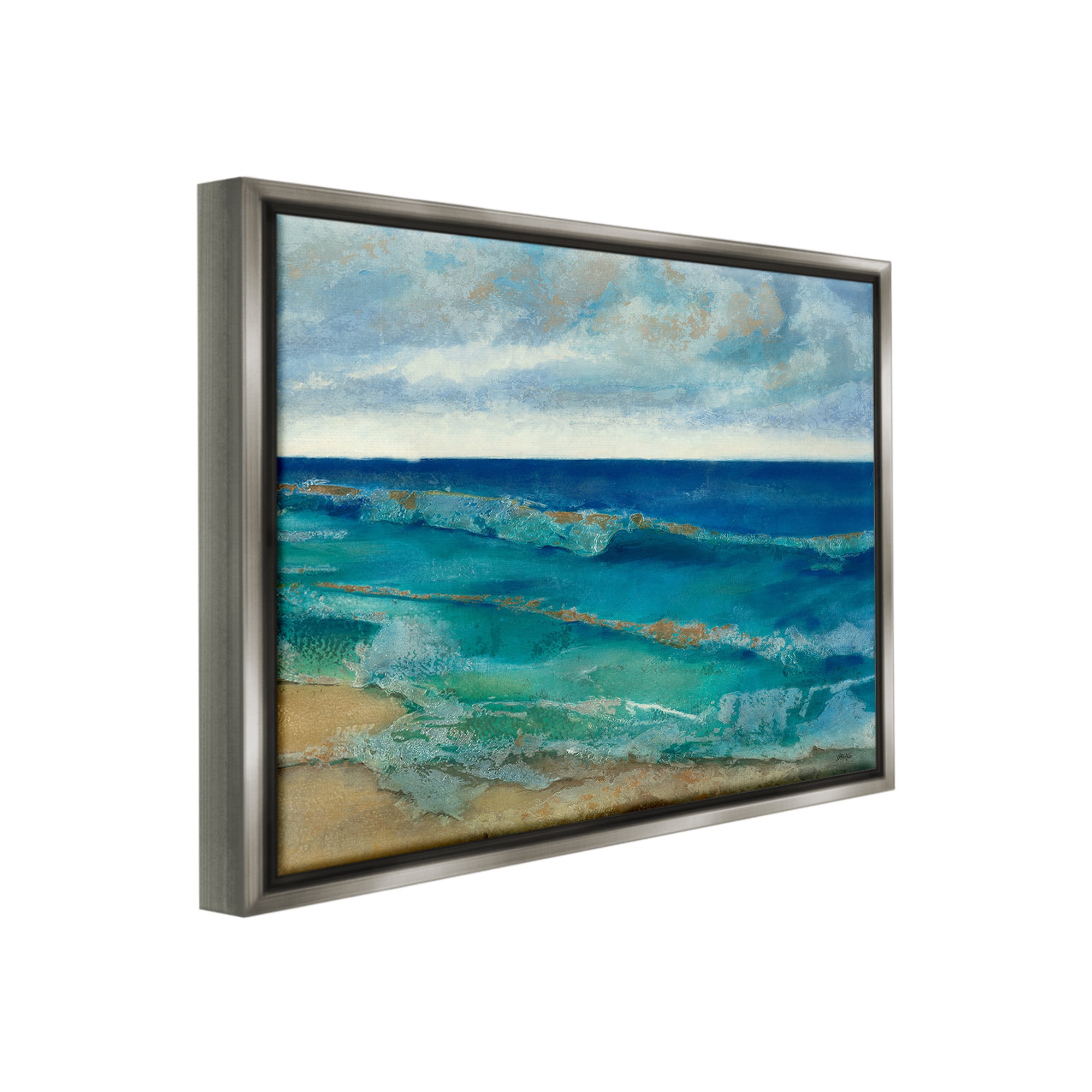 Stupell Industries Abstract Pattern Beach Landscape Painting Gray Floater Framed Canvas Art Print Wall Art, 31 x 25