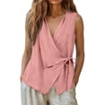 thumbnail image 4 of cocolona Womens Summer Trendy Tank Tops V Neck Sleeveless Side Tie Asymmetrical Hem Shirts Casual Fishion Solid Color Blouses, 4 of 5