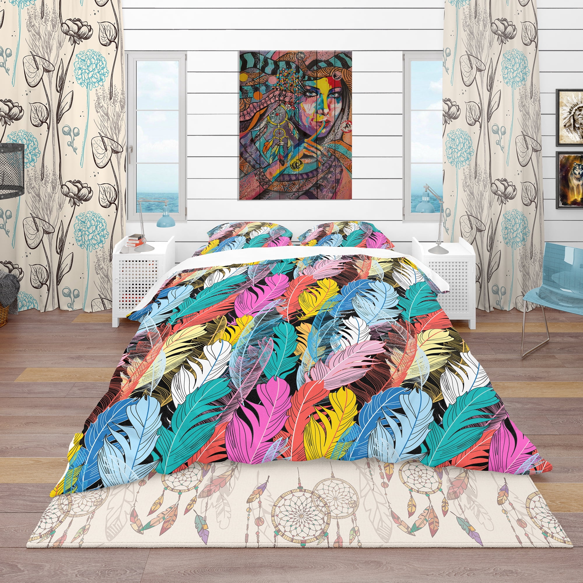 Designart 'Graphic Pattern Multicolored Feathers' Southwestern Duvet Cover Set
