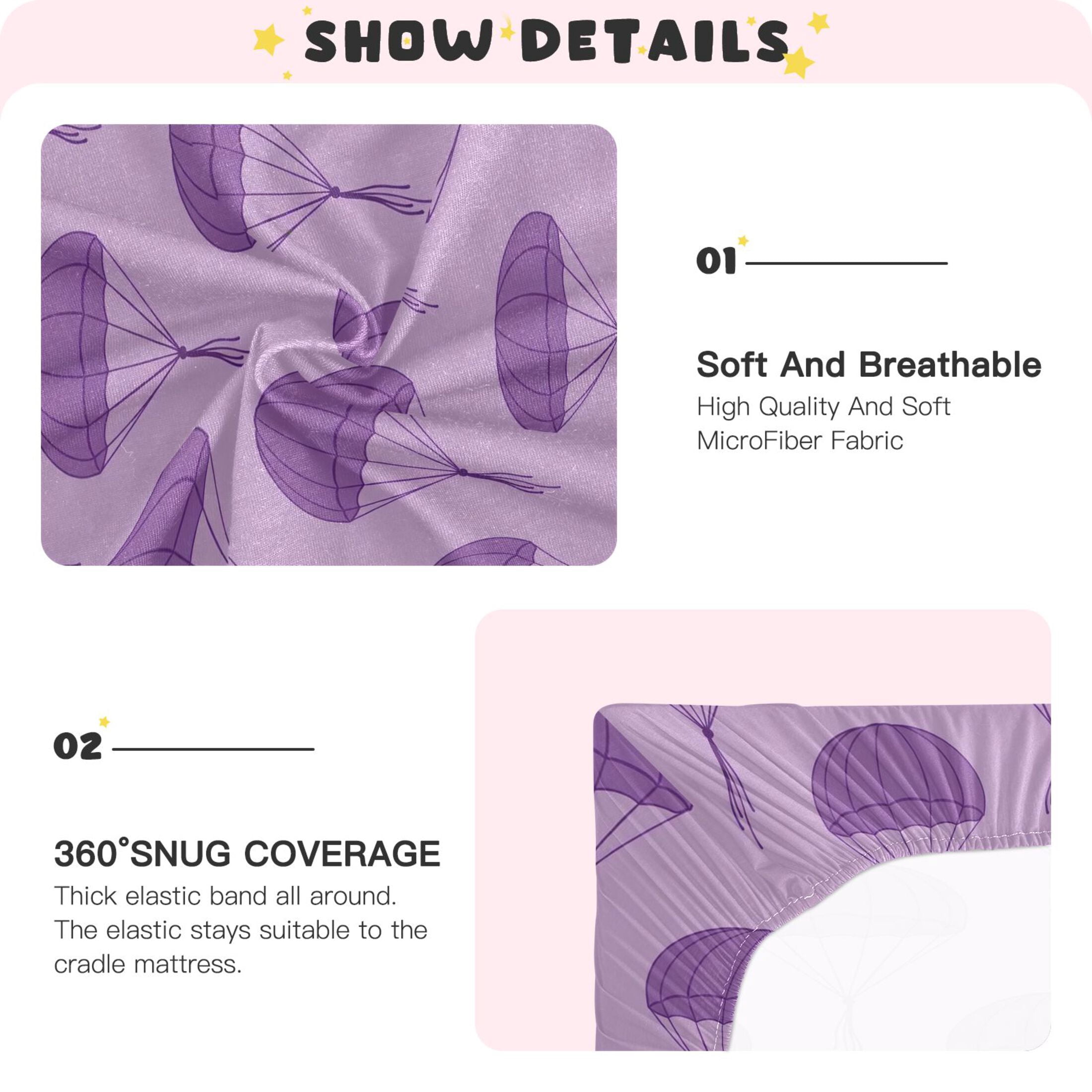 Baby Essentials 52”x 28”- Standard Cotton-like Modal Elastic- Purple Parachute Design Crib Sheets for Newborns and Toddlers