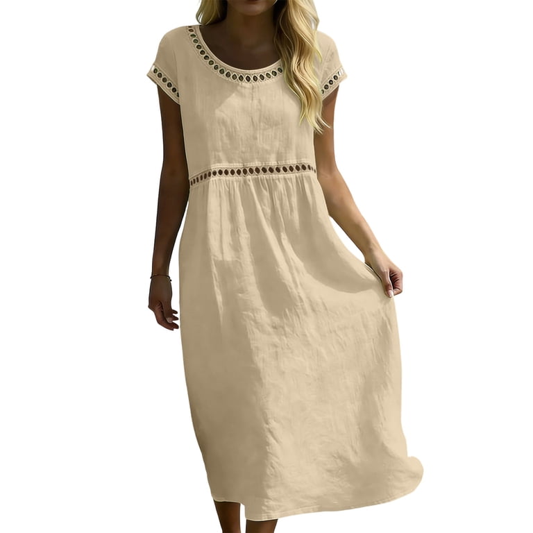 aim linen dress Qzwdhjm Linen Dress Women Button Up V Neck Maxi Dresses Sleeveless Solid Swing A Line Sundress Summer Dress for Lounge Resort Beach with Pockets,