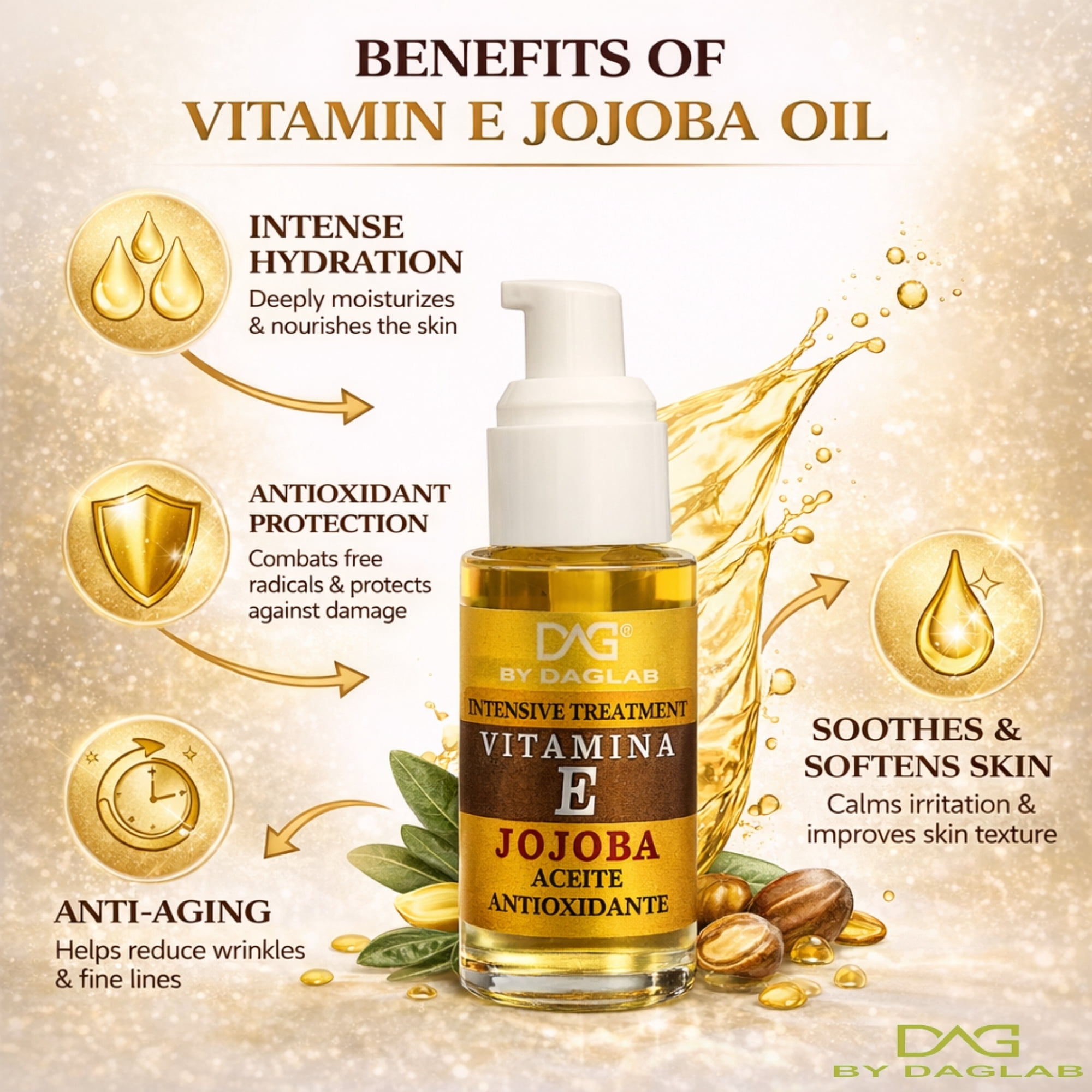 DAG by DAGLAB Vitamin E Face Oil with Jojoba, Lightweight Facial Oil, Hydrating Skin Care Oil for Daily Use, All Skin Types, 1.3 fl oz