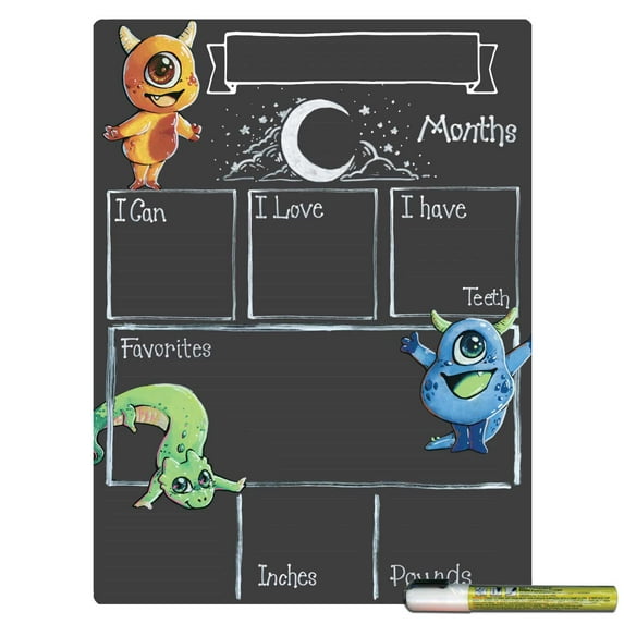 Cohas Monster Theme Baby Milestone Chalkboard, 12 by 16 inches, White Marker