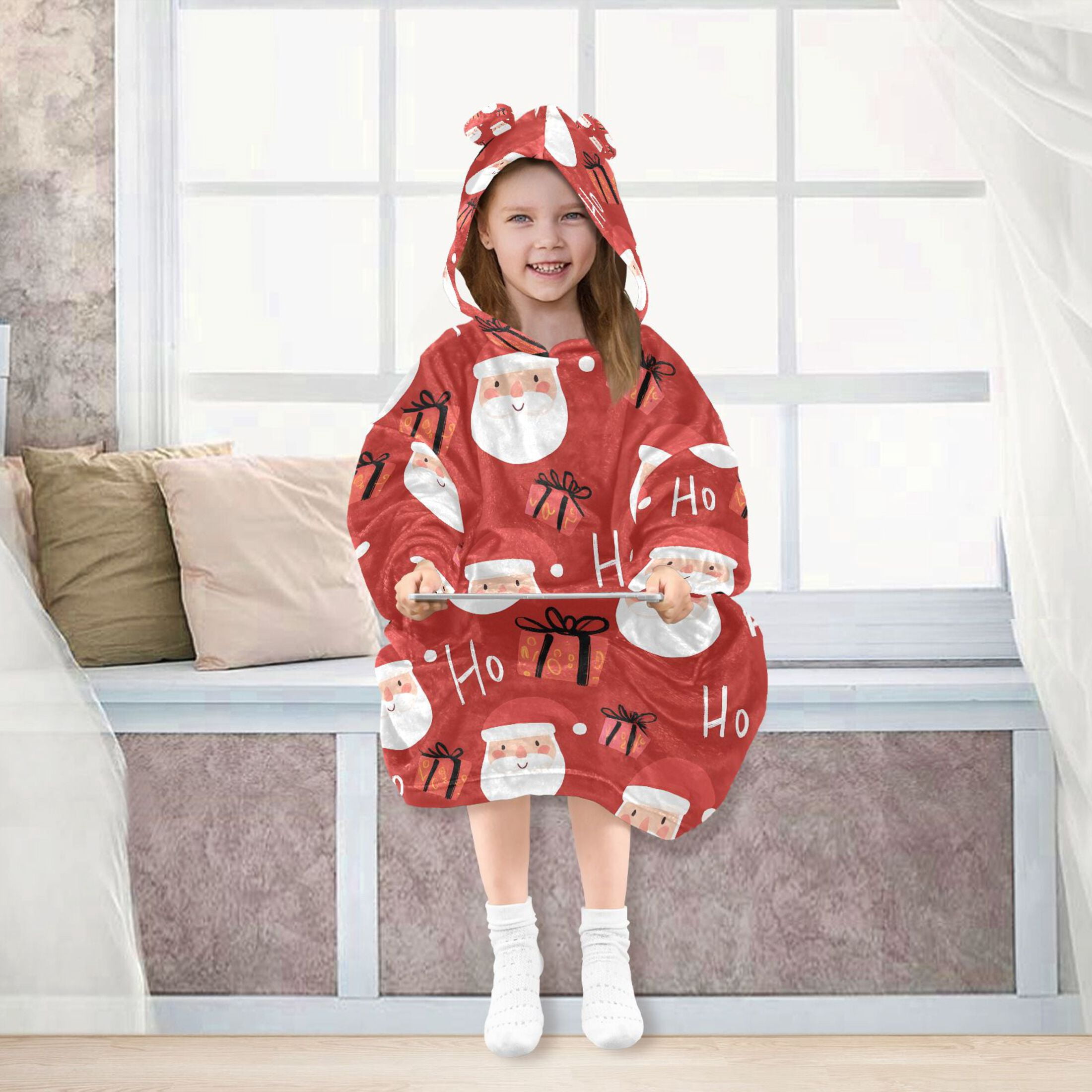 joogoo Blanket Hoodie for Santa Claus Gifts Oversize Sweatshirt 3-14 YR L