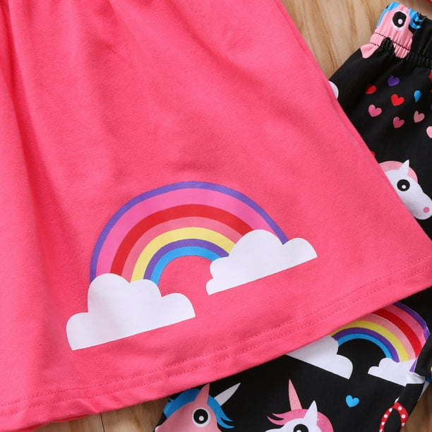 Girls Tops + Pants Outfits, Rainbow Dress Pants Sets, Unicorn Trousers  T-shirt 