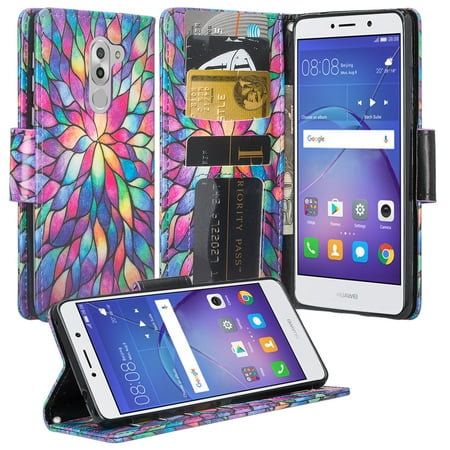 Huawei Honor 6X Case, Mate 9 Lite, GR5 2017 Wrist Strap Pu Leather Magnetic Flip Fold[Kickstand] Wallet Case with ID & Card Slots for Mate 9 Lite - Rainbow (Best Price For Huawei Mate 9)