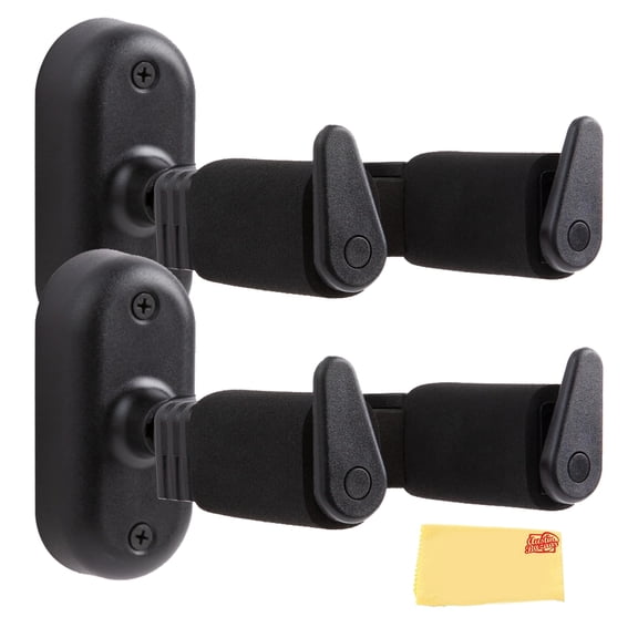 Gearlux Universal Self-Locking Guitar Wall Hanger with Auto-Swivel, Foam-Padded Arms for Acoustic, Electric, and Bass Guitars - 2 Pack with Austin Bazaar Polishing Cloth