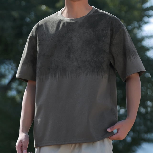 Leodye T-Shirts de Sport Légers et Respirants pour Hommes, Évacuation de L'Humidité, Manches Courtes, Col Rond, Gris Foncé L(L)