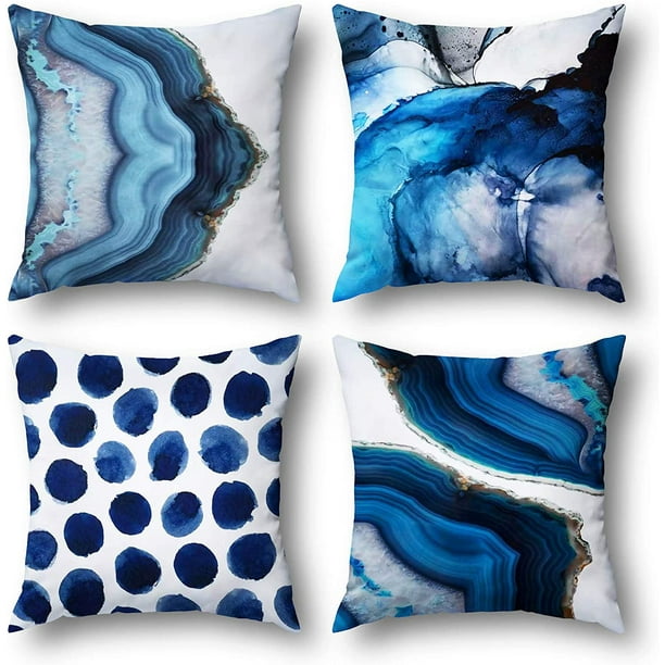 Throw Pillow Covers Set of 4 Navy Blue Marble Dots Sea Texture