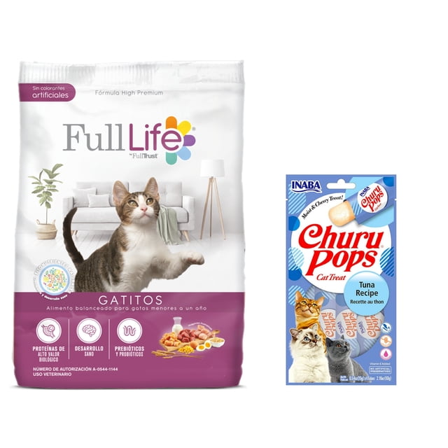 Full Life Gatitos 1.3 kg + Churu Pops Atún Snack 4 tubos de 15g