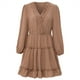 thumbnail image 1 of Vestido de mujer de manga larga con cuello en V vestido de túnica mini vestidos, cintura alta un vestido de línea, regalo para las mujeres, 1 of 7