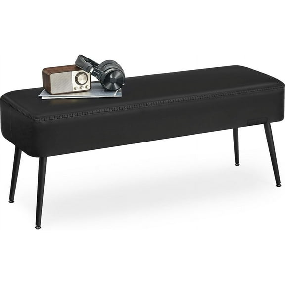 EKHO Collection - Bench for Entryway Bedroom, Synthetic Leather with Stitching, Ottoman Bench with Steel Legs, Living Dining Room, Mid-Century Modern, Loads 660 lb, Ink Black ULOM076B01