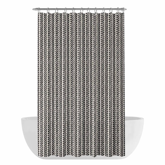 Black Botanical Shower Curtain - Water Repellent Fabric Shower Curtains Washable, Farmhouse Modern Striped Leaf Decorative Polyester Cloth Bathroom Curtains Modern Bath Decor 36"x72"