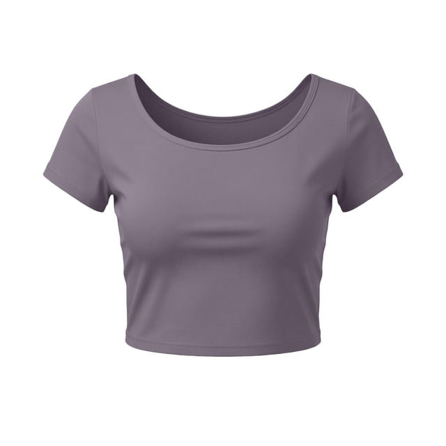 VSSSJ Crop Tops pour Femmes Manches Courtes Col Rond Extensible Chemise Décontractée Ajustée Solide Confortable Été Basique T-Shirts Courts Gris Foncé Taille Unique