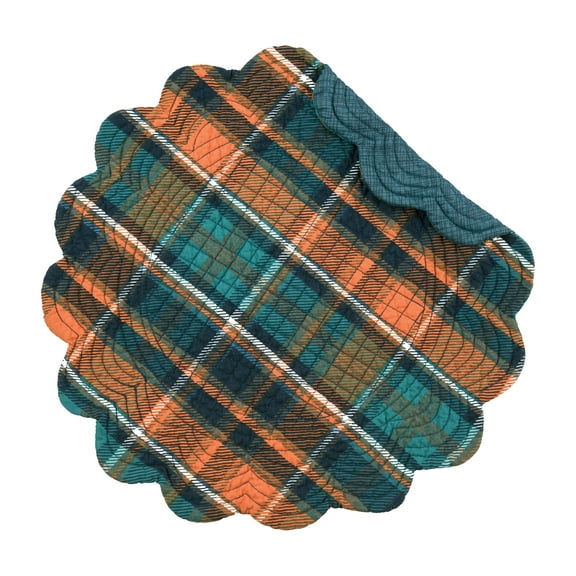 Troy Orange & Green Plaid Round 100% Cotton Single Placemat 17"