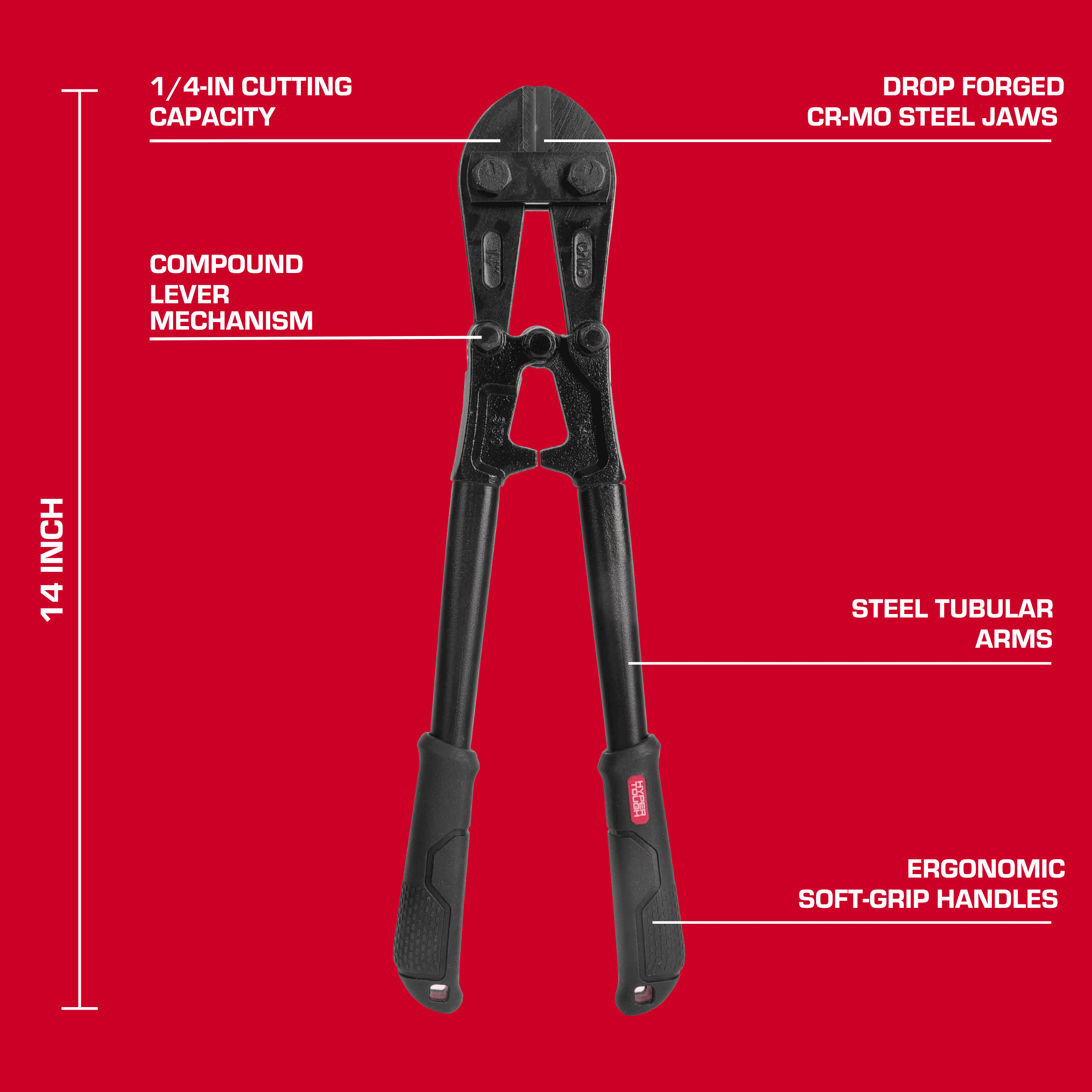 Hyper Tough 14 in Heavy-Duty Bolt Cutter with Comfort Grip Handles