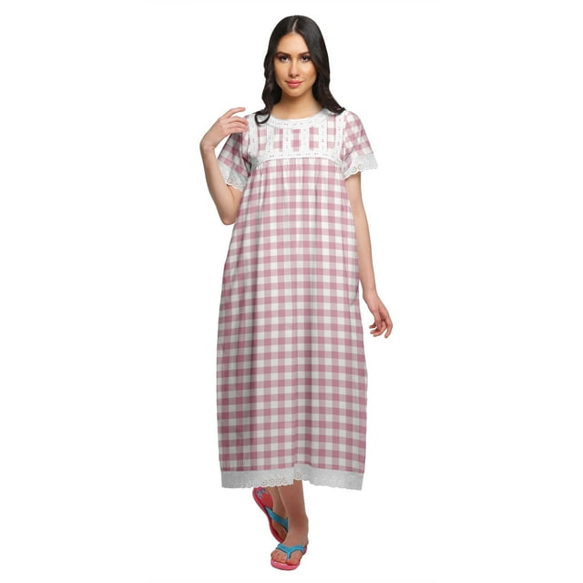 Moomaya Chemise de Nuit Maxi à Manches Courtes Imprimée, Boutonnée, en Coton, Tenue de Sommeil