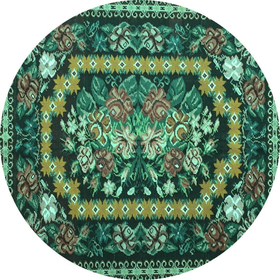 Ahgly Company Machine Washable Indoor Round Medallion Turquoise Blue French Area Rugs, 3' Round