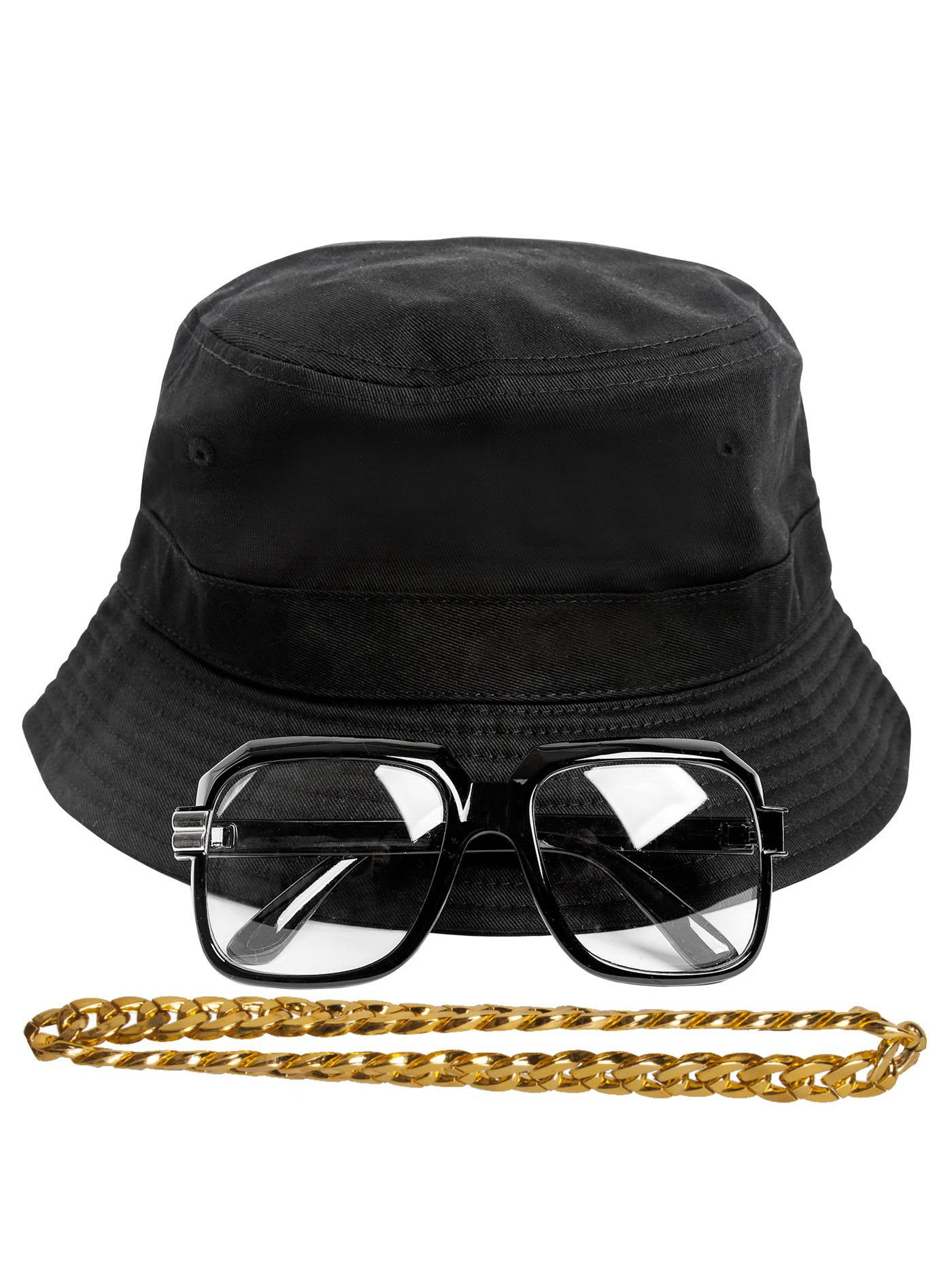 90s HipHop Gold Chain Kit (Bucket Hat + Sunglass + Gold Chain