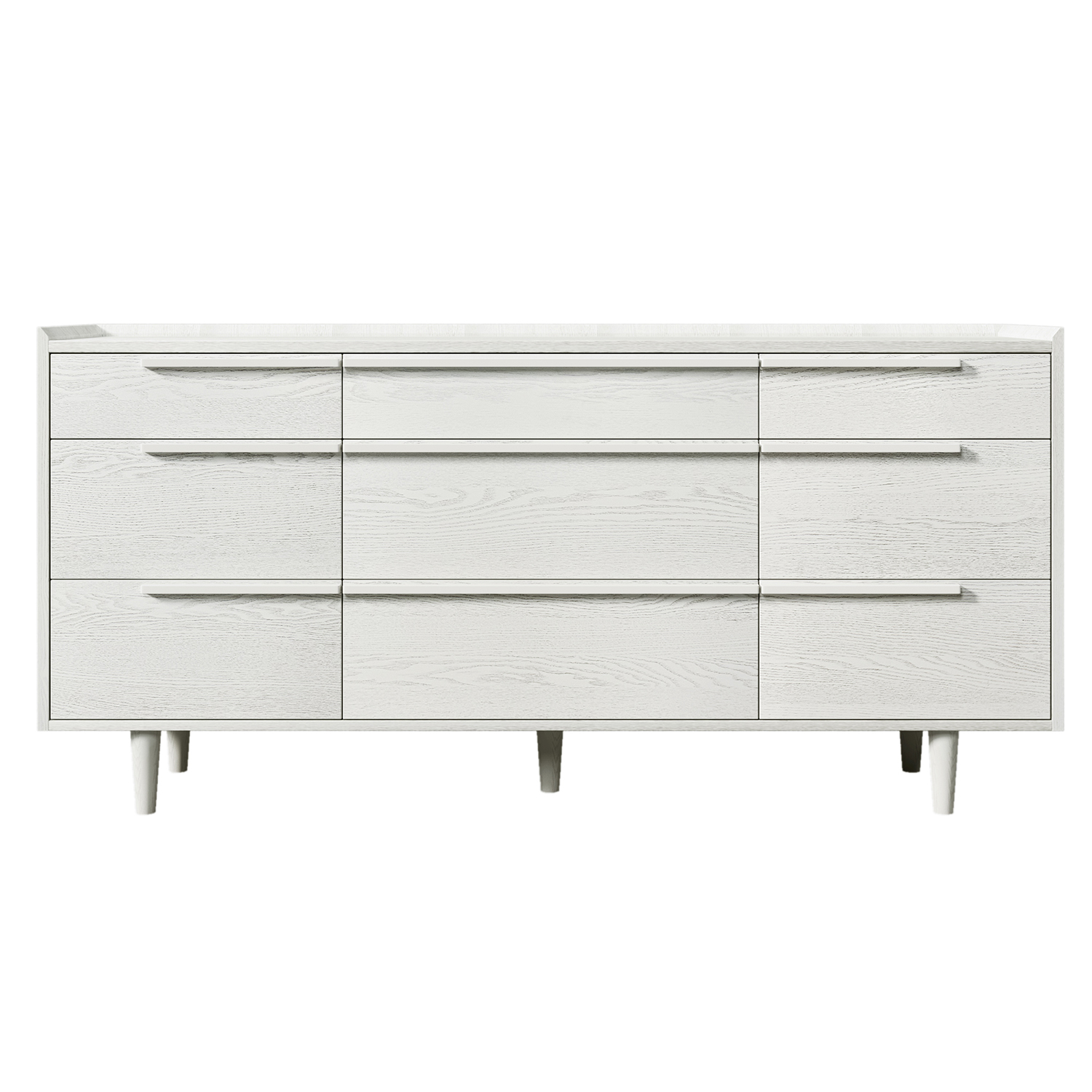 Kadyn 9-Drawer Dresser, Solid Wood Storage Dresser Closet with Solid Wood Legs, Modern Horizontal Dresser for Living Room, White