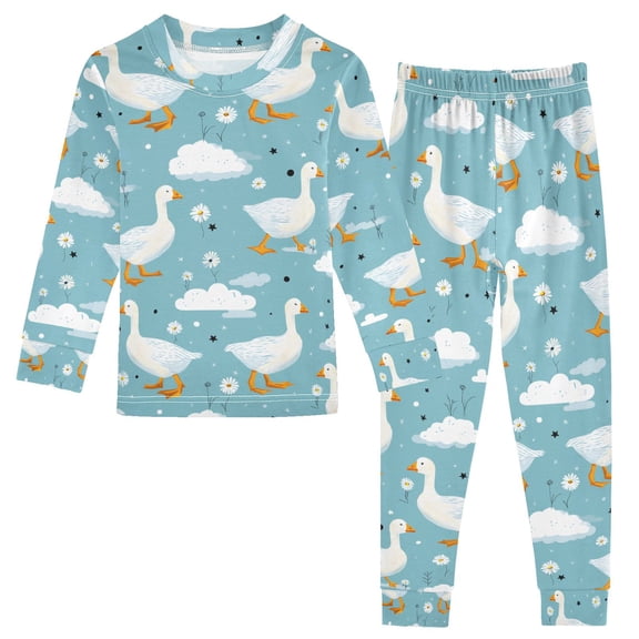 joogoo Duck Floral 2 Piece Long Sleeve Tee and Pants Cotton Pajama Set 4T