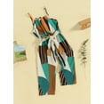thumbnail image 3 of Toddler Girls Romper Jumpsuit Stripe/Contrast Color/Floral Print Sleeveless Spaghetti Strap Overalls with Belt, 3 of 9