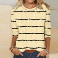 thumbnail image 3 of Scyoekwg Long Sleeve Tshirt Womens Clothes Cewneck Three Quarter Length Sleeve Blouse Loose Lightweight Striped Print Graphic Tee Fall Clothes Blouses (Yellow,L), 3 of 4
