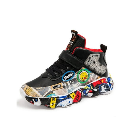 

Frontwalk Boy Sneakers Slip Resistant Athletic Shoes Magic Tape Trainers Gym Breathable Running Shoe Kids Round Toe Black 9C