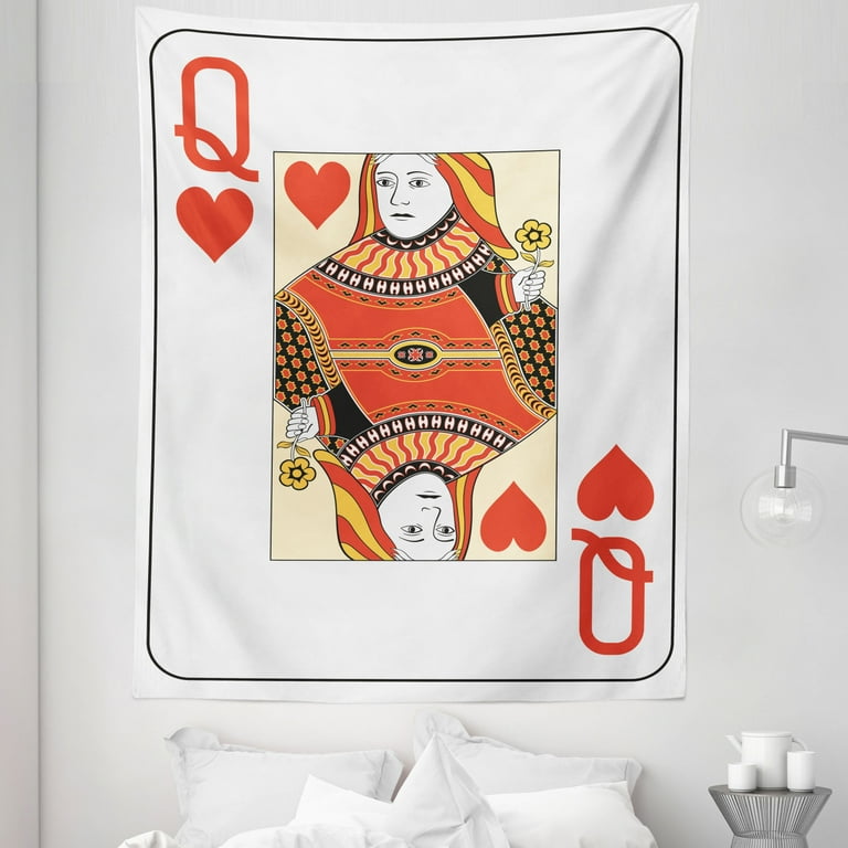 Queen Tapestry Queen of Hearts Playing Card Casino Design Gambling Game Poker Blackjack Fabric Wall Hanging Decor for Bedroom Living Room Dorm 5 Sizes Vermilion Yellow White by Ambesonne Walmart
