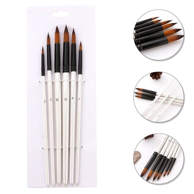 ADDHAT 6Ud De Pinceles Negros De Nylon Para Pintura Artística Con Mango Cómodo Y Limpieza Sencilla