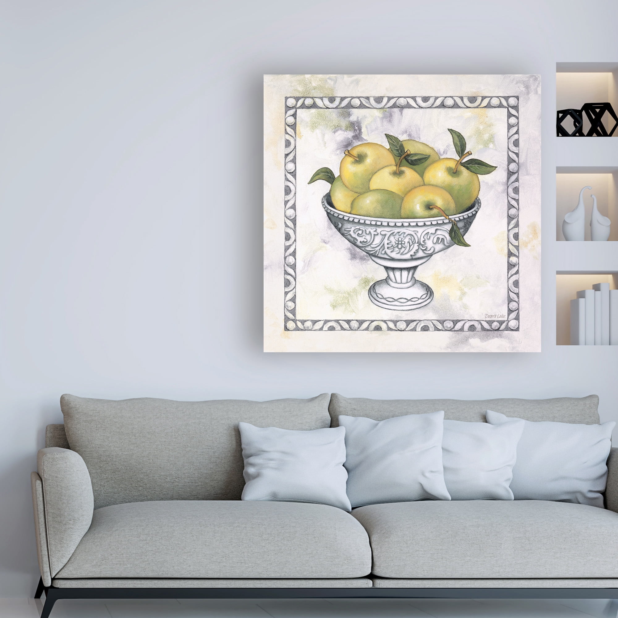 Trademark Fine Art 'Green Apples In A Silver Bowl' Canvas Art by Debra Lake