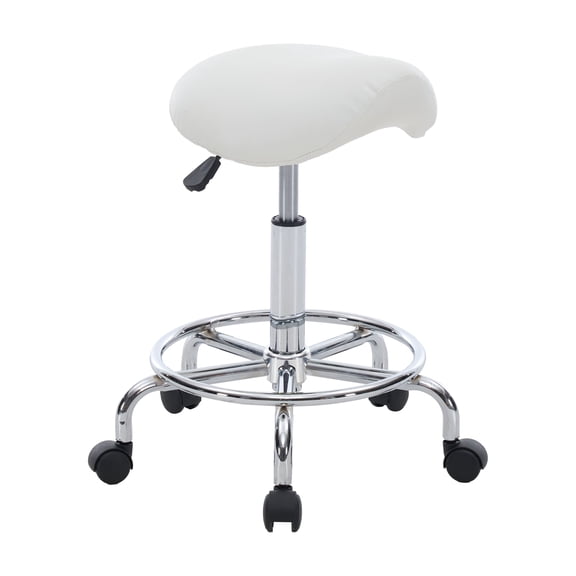 Saddle Stool, Ergonomic Saddle Chair with Wheels, Adjustable Height Swivel Salon Stool, Rolling Stool for Home Office Tattoo Massage Clinic Lab Beauty (White)
