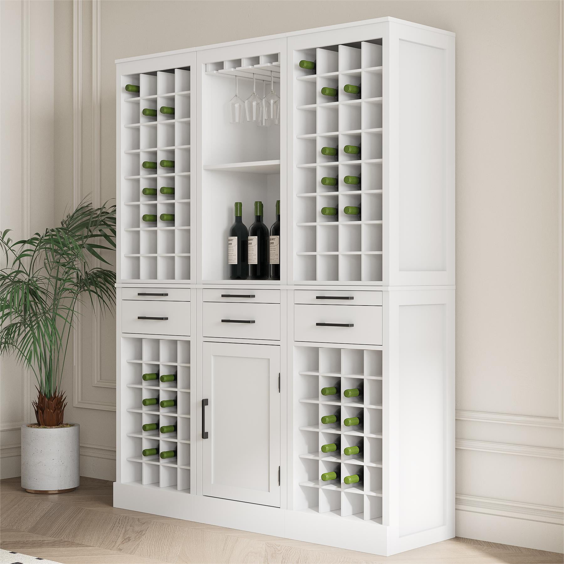 24 Wine Bar Cabinet,Farmhouse Wine Bar Cabinet Buffet Cabinet & Sideboard Cupboard for Living,Dining Room,White