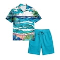 thumbnail image 5 of longantii Men's Outfits Relaxed Fit Button Tropical Print Shirts and Shorts Comfortable Short Sleeve Beach Tees and Shorts Summer Vacation Outfits Blue S, 5 of 6