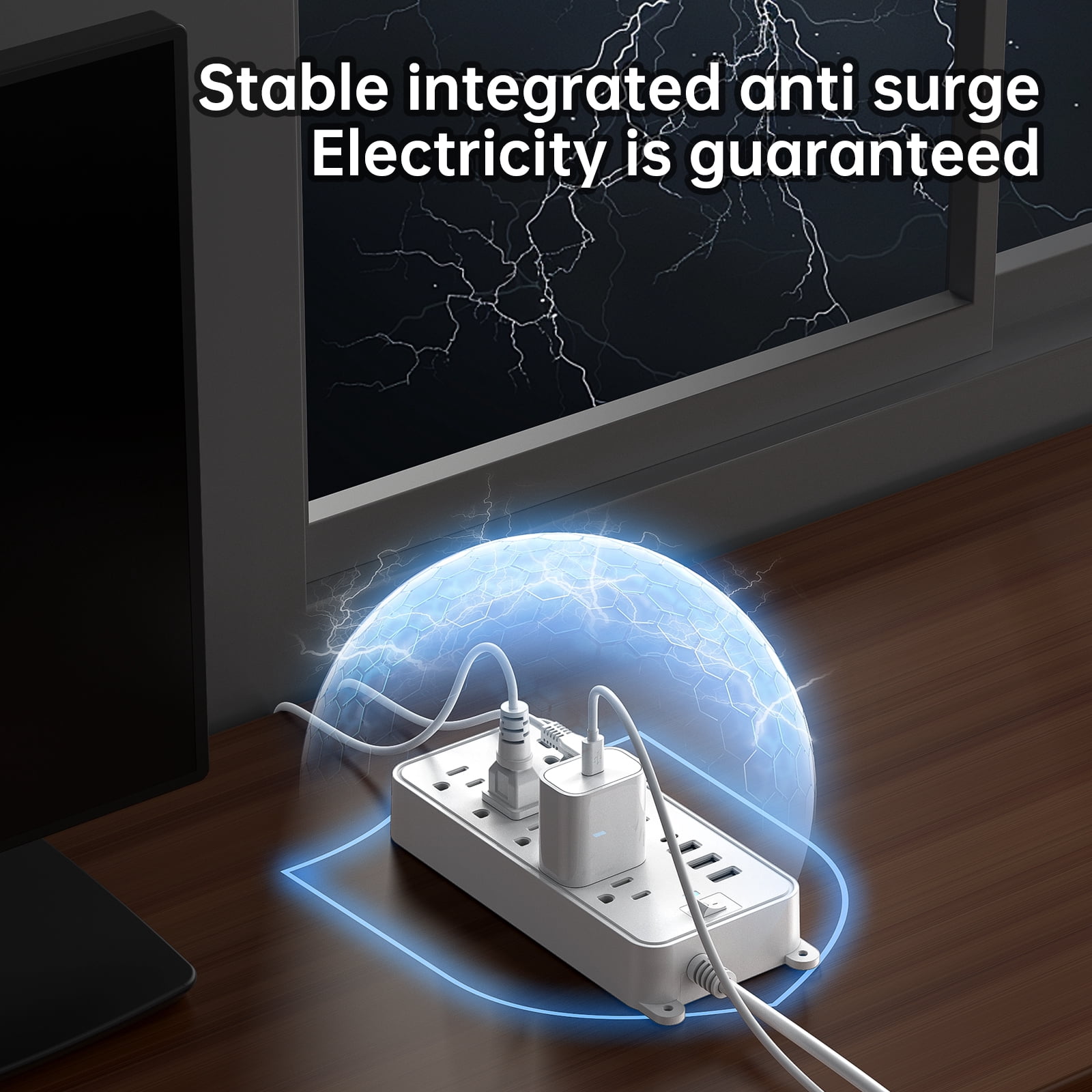 BEISHINK 12 - Socket Surge Protector Power Cord with 4 USB Ports - 4 - Foot Extension Cord, Plug and Computer - Safe White