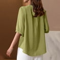thumbnail image 5 of STETMN Women's Shirts Cotton Linen Summer 3/4 Sleeve Button Down Shirt High Low Tops, 5 of 5