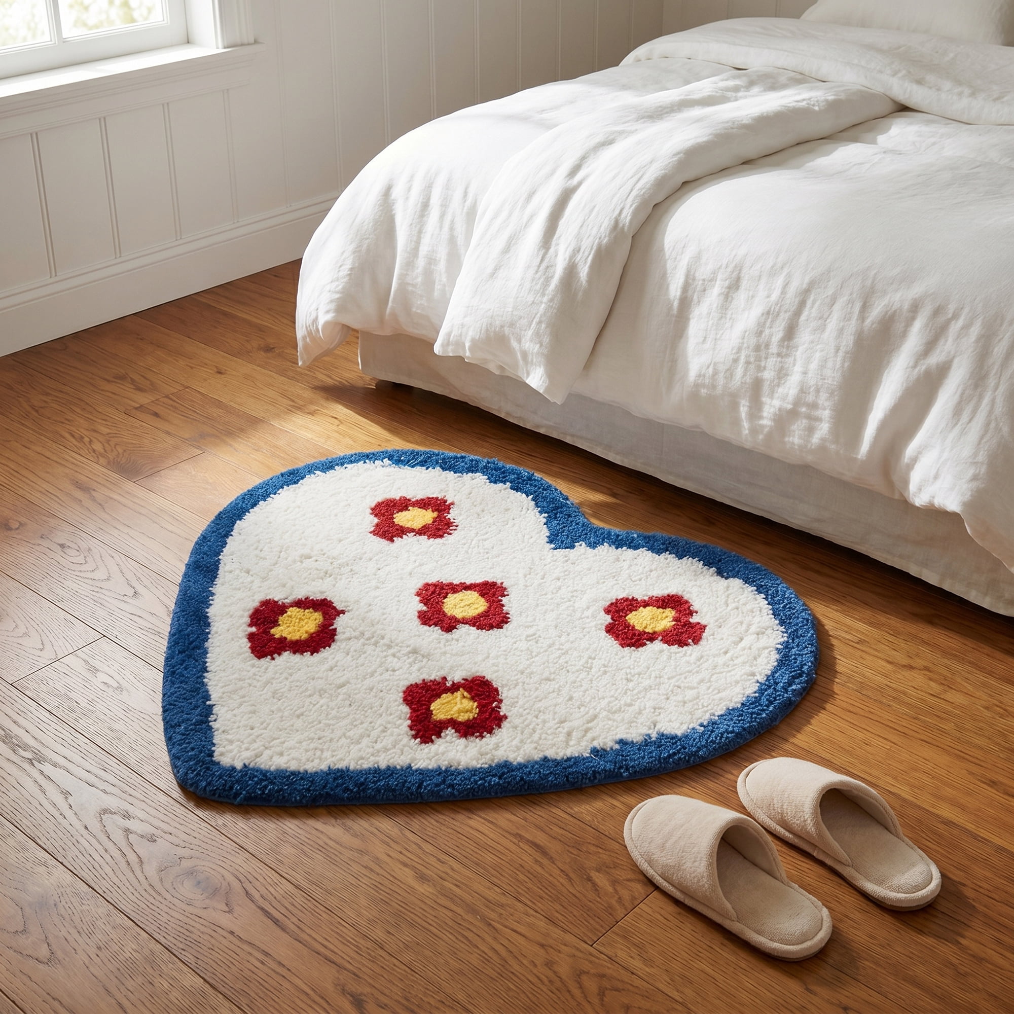 Unique Bargains Small Heart Rug Non-Slip Soft Shaggy Faux Fur Area Rug 19" x 16" Blue Red
