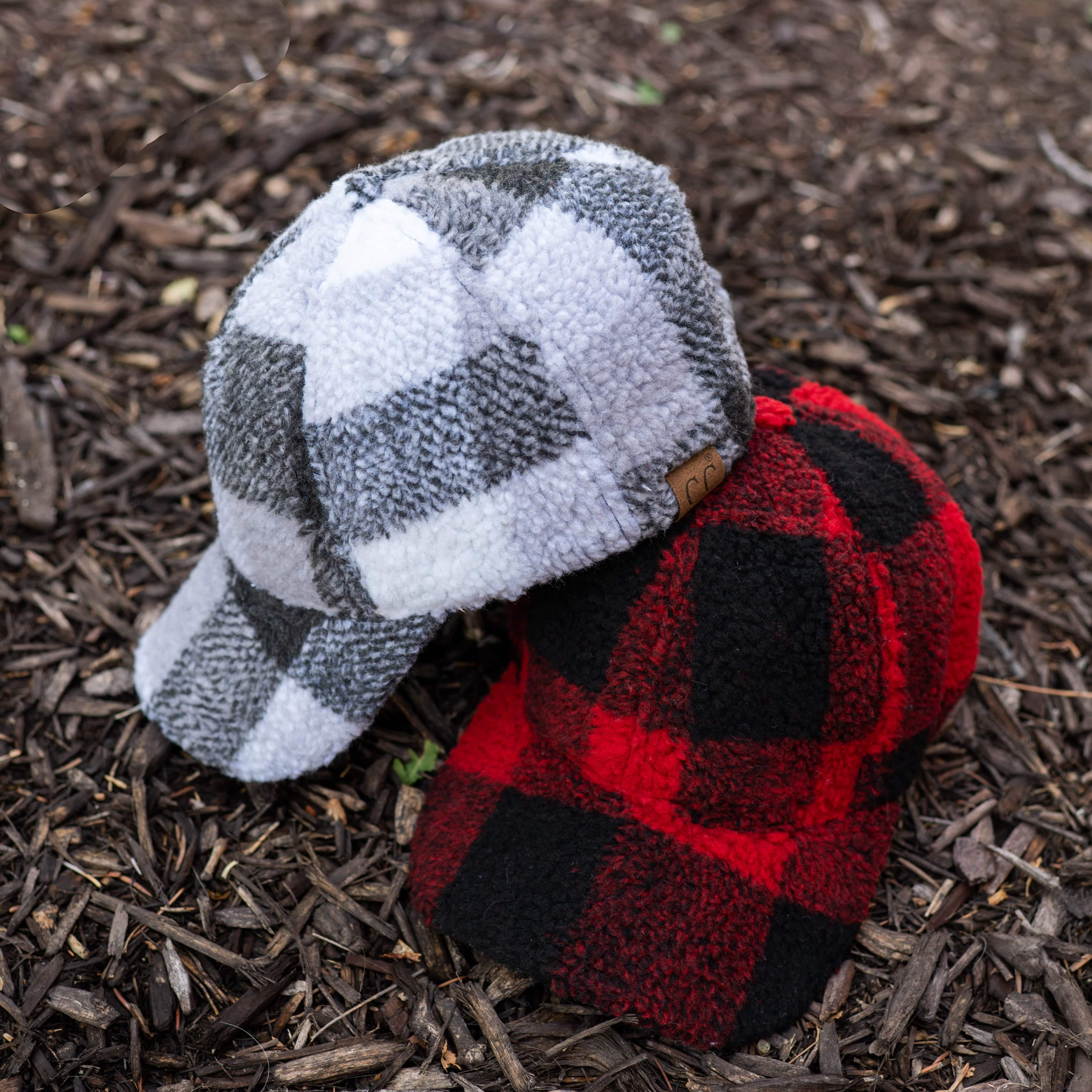 CC Everyday Unisex Light Plain Blank Baseball Sun Visor Solid Cap Dad Hat (Buffalo Plaid Sherpa Red/Black)