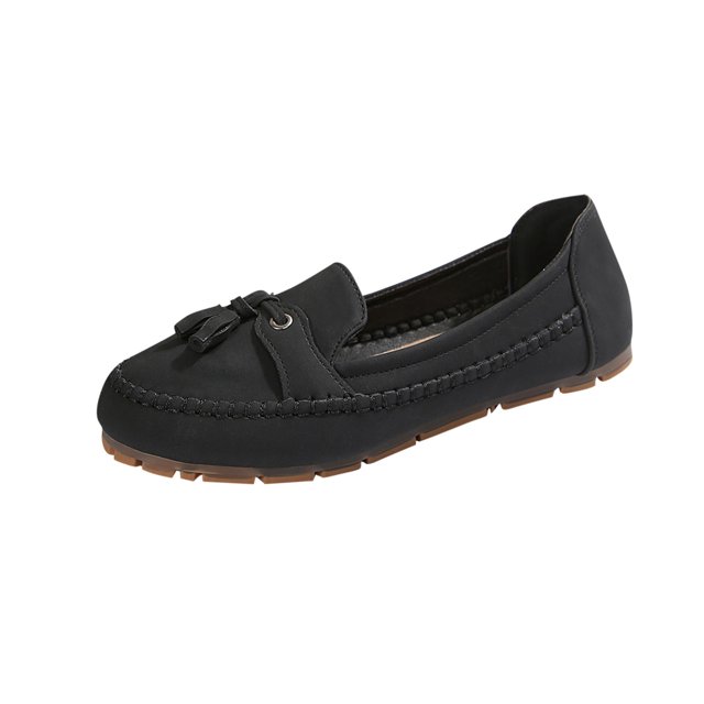 Chaussures Noires pour Femmes à Bout Rond avec Talon Bas pour Tenues Décontractées et Marche Confortable