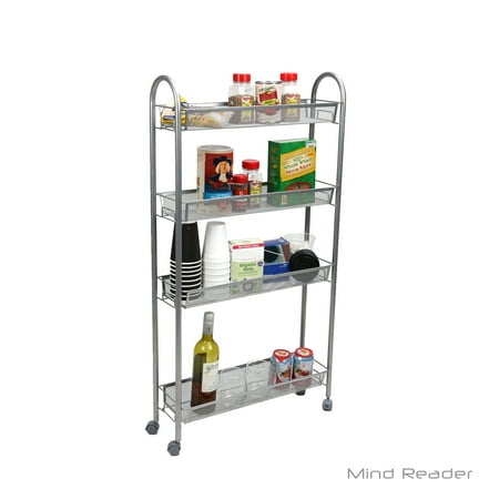 Mind Reader 4 Tier Slim And Tall Kitchen Trolley Utility All Purpose Mind Reader 4 Tier Slim And Tall Kitchen Trolley Utility All Purpose Cart Silver