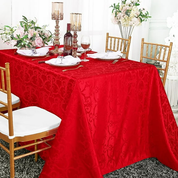 Wedding Linens Inc. 90"x 156" Rectangular Damask Jacquard Polyester Tablecloth Table Cover Linens for Wedding, Events, Decorations - Red