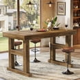 thumbnail image 4 of Finmind  63" Home Bar Tale Unit,  Wooden Counter Height Pub Table with Sturdy Legs for Dining Room, Bistro, Brown, 4 of 10