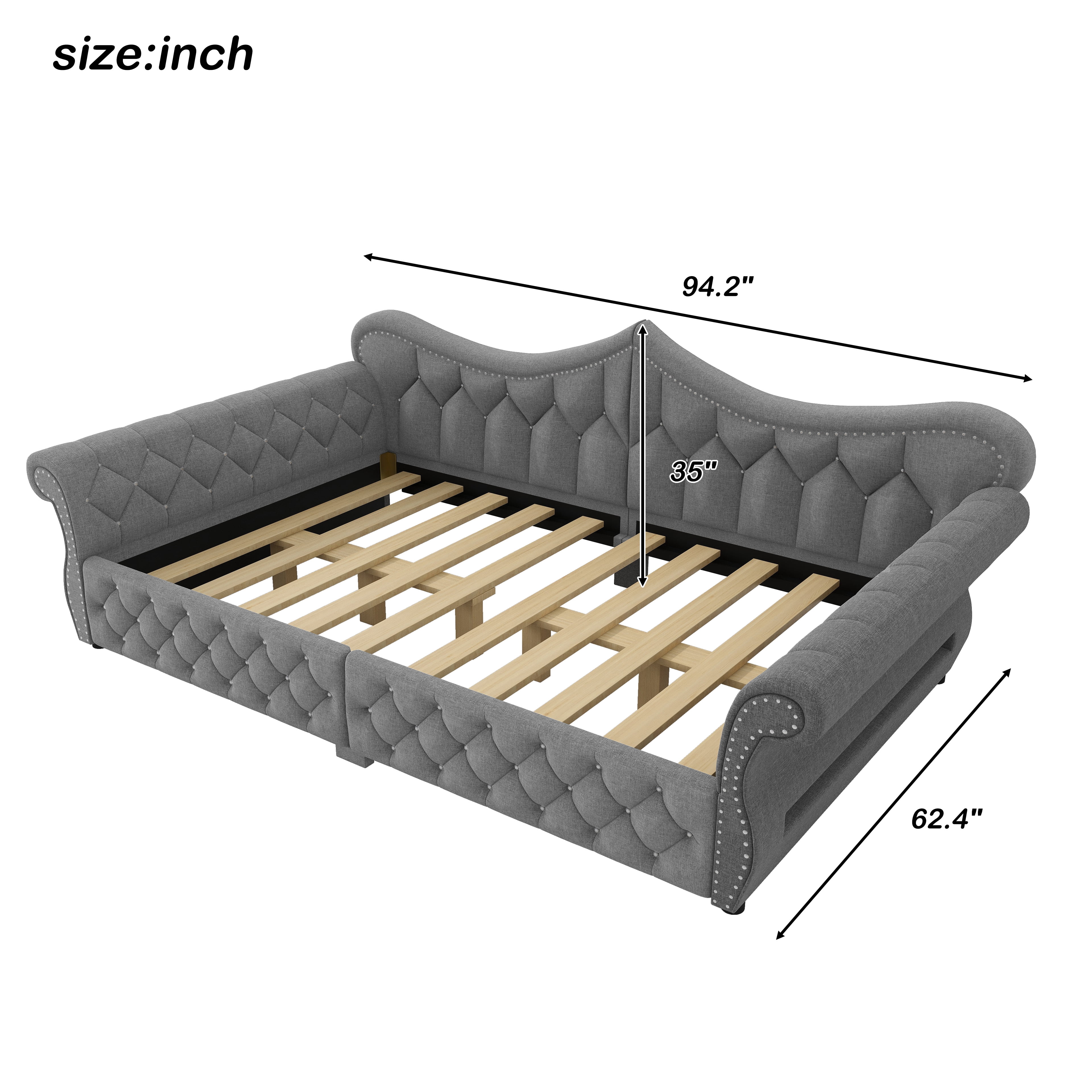 Euroco Upholstery Queen Size Daybed, Sofa Bed with LED Light, Gray